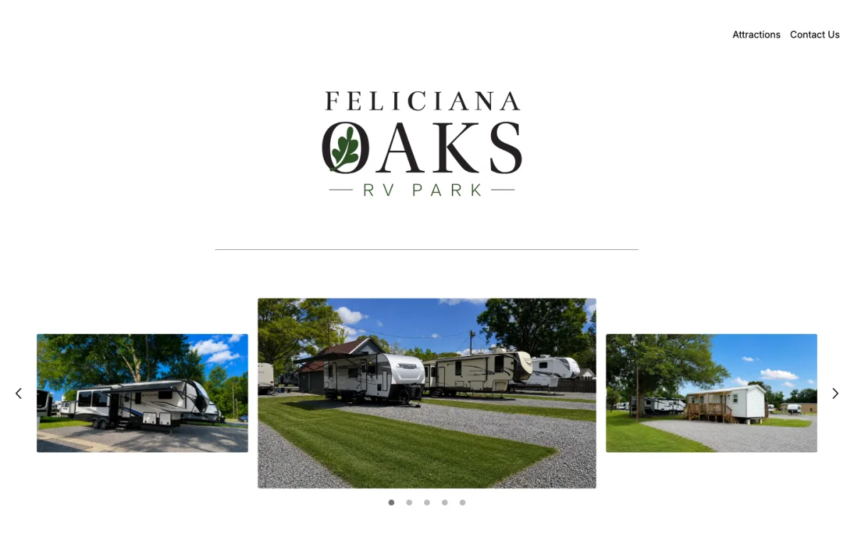 Screenshot of the Feliciana Oaks RV Park website