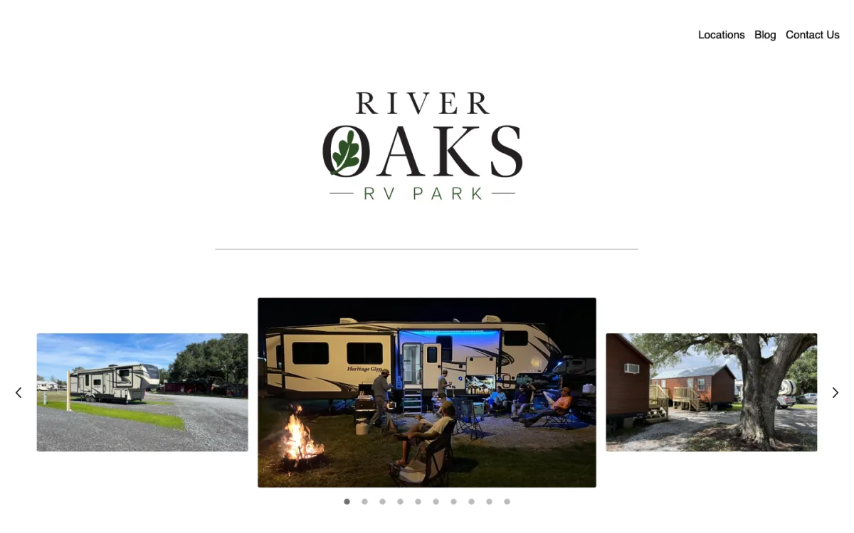 Screenshot of the River Oaks RV Park website
